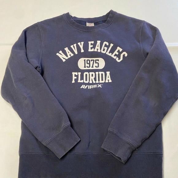 Mens AVIREX USA Blue Vintage Navy Eagles Florida Crew Sweater Sz L